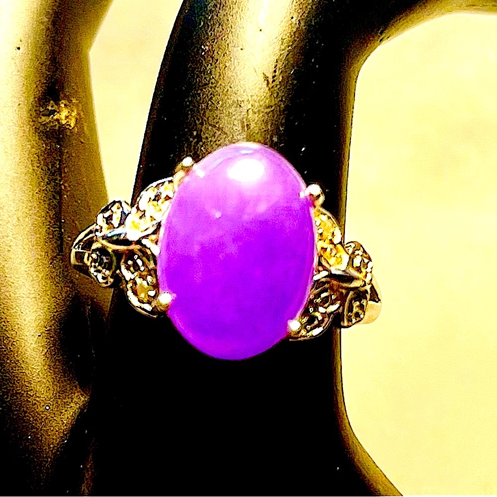 Silver ring 925 STS purple Oval glass stone Butterfly Setting